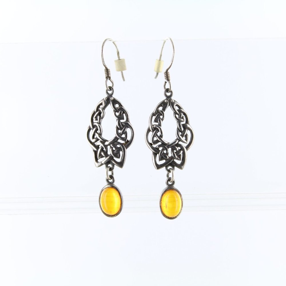925 Sterling silver Celtic amber earrings